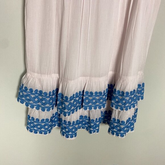 Sail to Sable Flutter Sleeve Dress in Blush Pink Blue Embroidered Ruffles Tiered - Picture 3 of 11